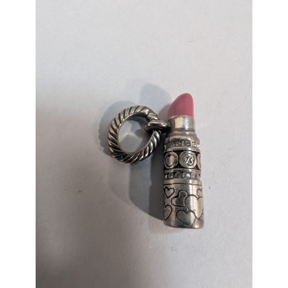 Brighton Lipstick Charm Silver Tone Pink Rhinestone Heart Design Swavorski RARE - Picture 2 of 4